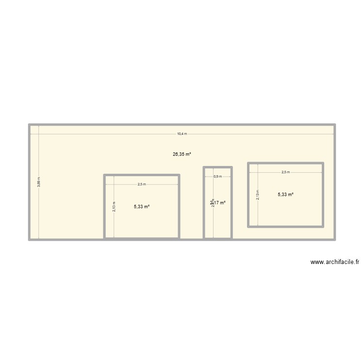facade. Plan de 4 pièces et 53 m2