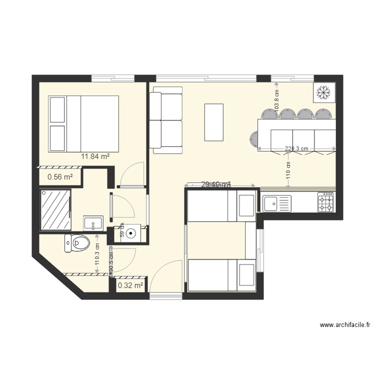 bene 11. Plan de 4 pièces et 42 m2