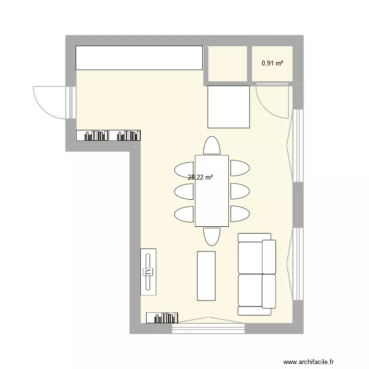 CUISINE/SALON/SALLE A MANGER Option 2. Plan de 2 et 29 m² CUISINE/SALON/SALLE A MANGER Option 2. Plan de 2 et 29 m²
