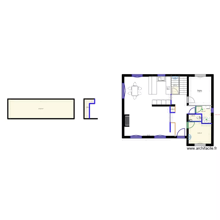 RDC - Plan des cloisons et impostes. Plan de 8  et 51 m²