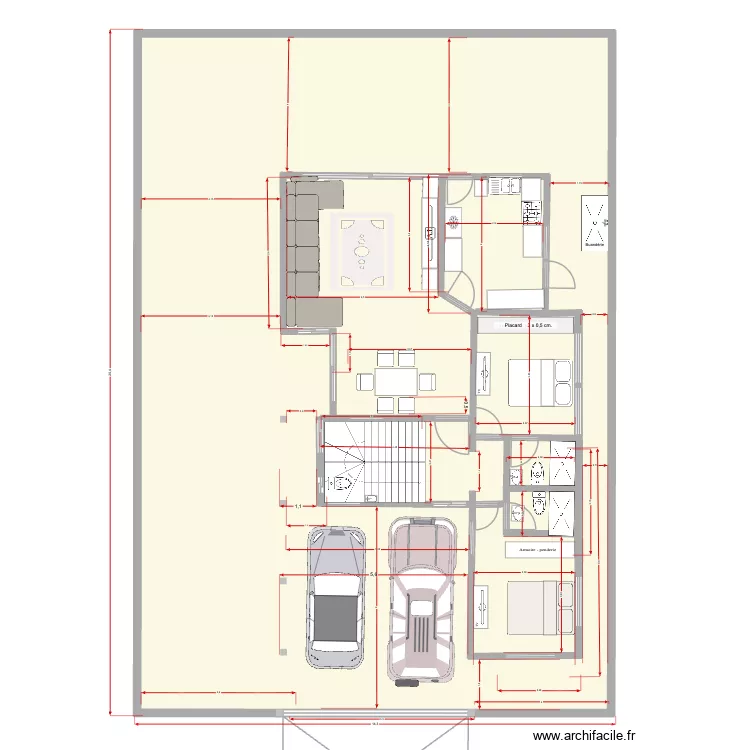 Plan Rez de chaussée avec mésures-révisé- salon révisé- alignement CU-extension parking. Plan de 1 Pièce et 278 m² Plan Rez de chaussée avec mésures-révisé- salon révisé- alignement CU-extension parking. Plan de 1 Pièce et 278 m²