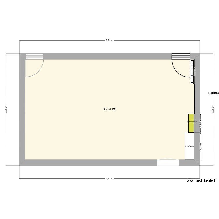 ETAGE A VIVRE. Plan de 1 pièce et 35 m2