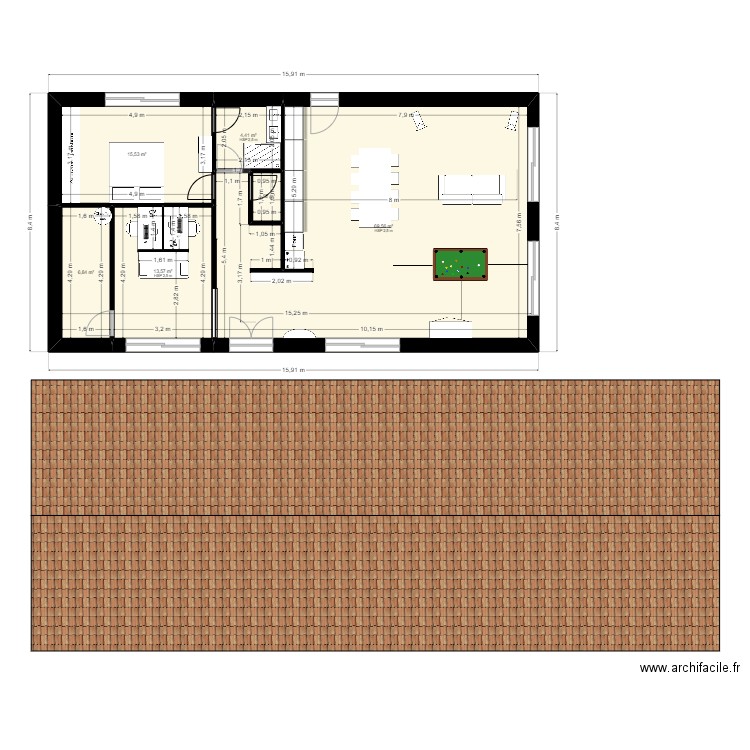 Maison 2ch 116m2 hab. Plan de 6 pièces et 112 m2