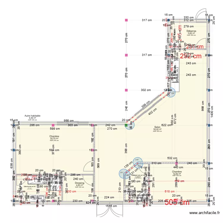 concept mures NEW step 6 - attentes 2 - surfaces des mures. Plan de 8  et 233 m²