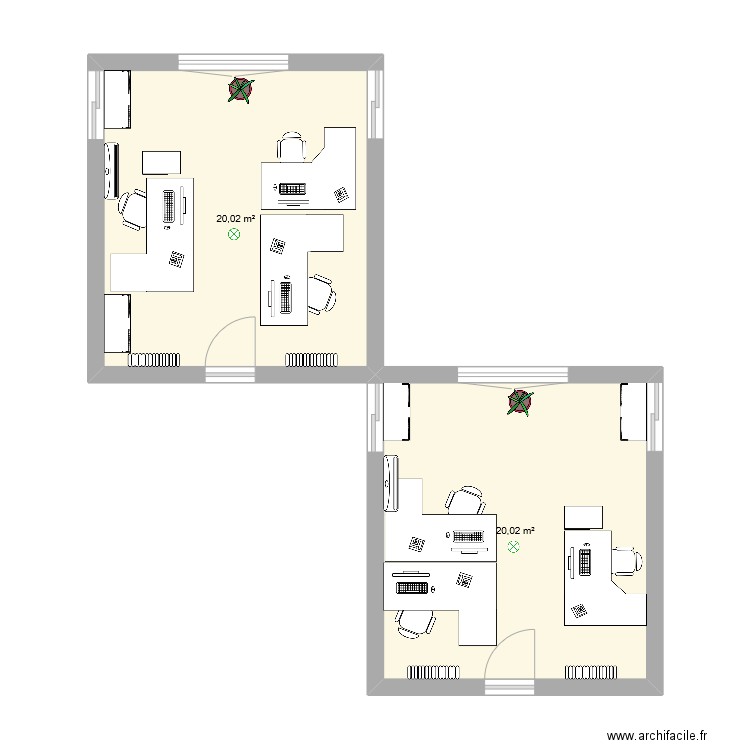 Bureau A029. Plan de 2 pièces et 40 m2