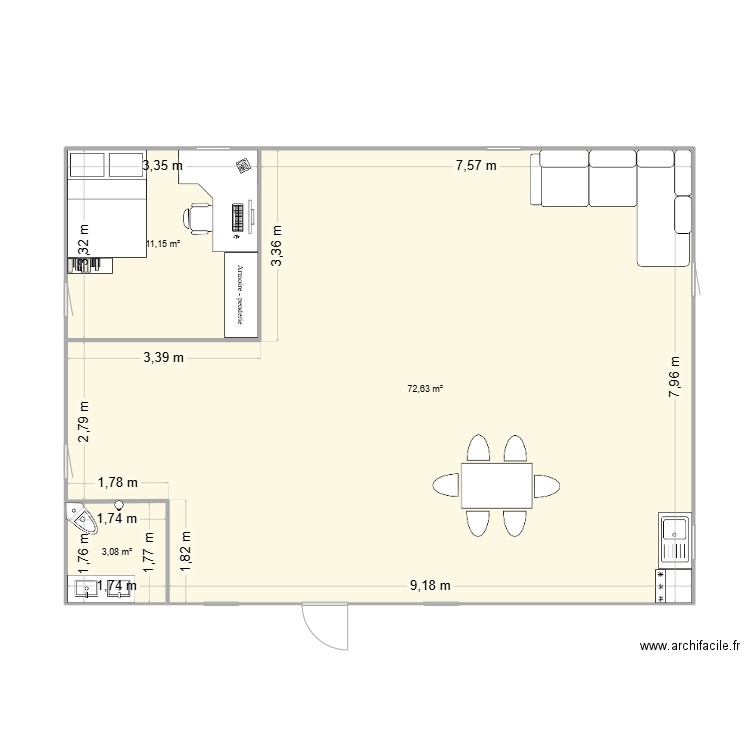 maison cool. Plan de 3 pièces et 87 m2