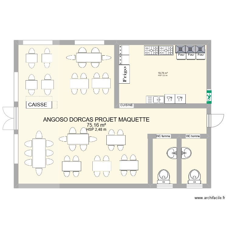 PLAN DE CONSTRUCTION RESTAURANT TOUT VA BIEN ANGOSO DORCAS. Plan de 2 pièces et 95 m2