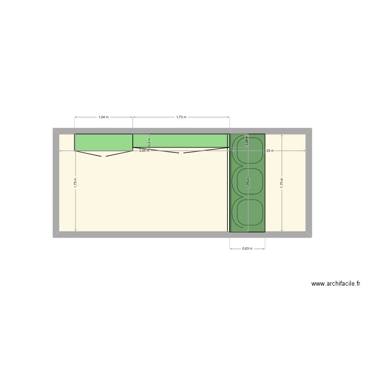 MEUBLES HAUT. Plan de 2 pièces et 8 m2
