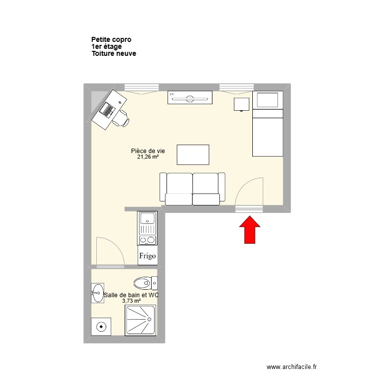 GUENIN LOGES. Plan de 3 pièces et 25 m2