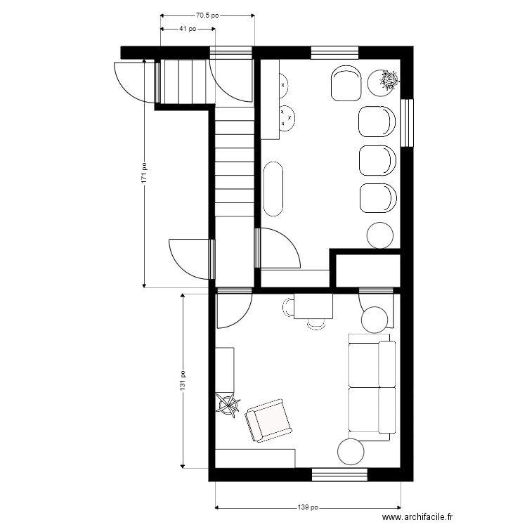 emond sous-sol. Plan de 3 pièces et 23 m2