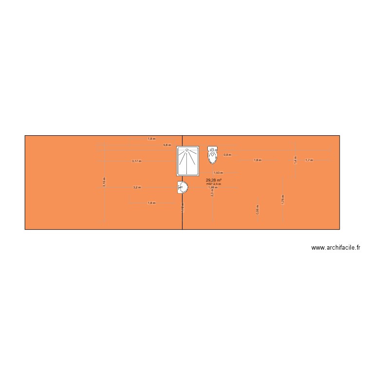 comble maison. Plan de 1 pièce et 29 m2