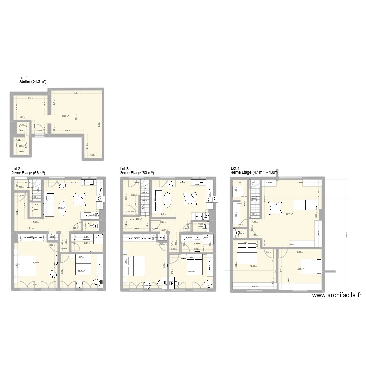 App de la gare 3eme T3. Plan de 21 pièces et 260 m2