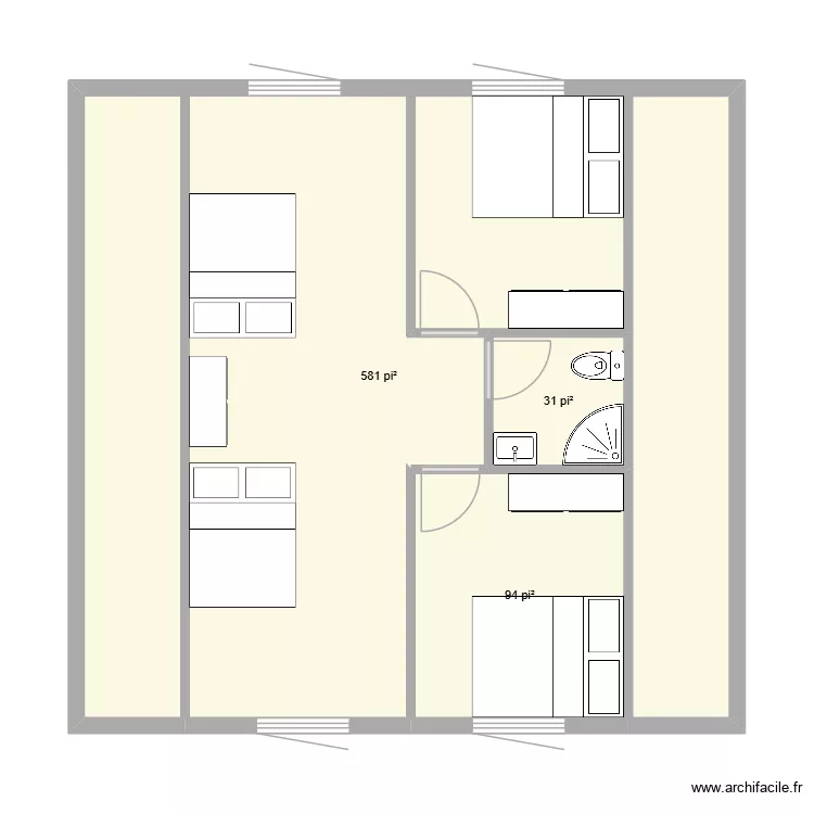 Chalet Lac Yvette &eacute;tage. Plan de 3  et 66 m²