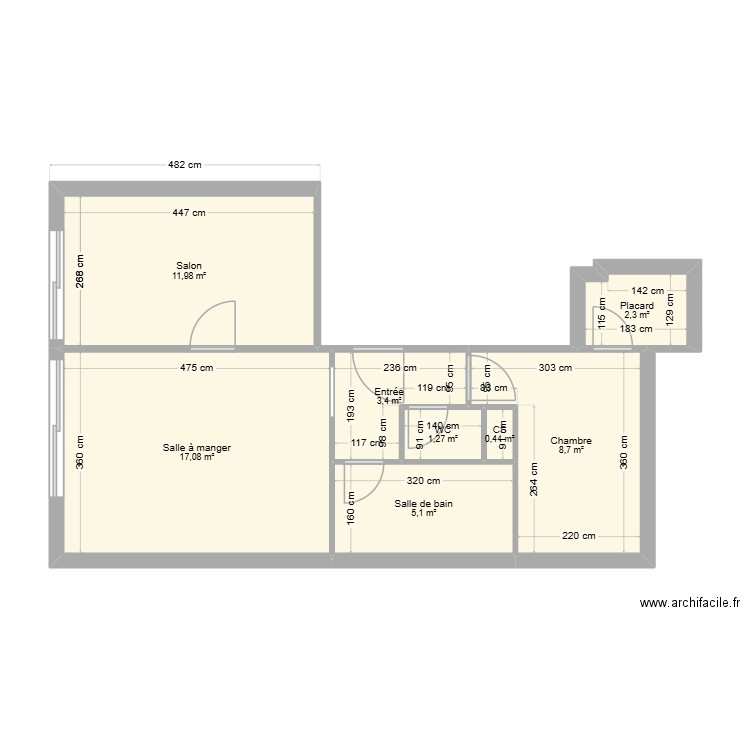 Appart Enzo. Plan de 8 pièces et 50 m2