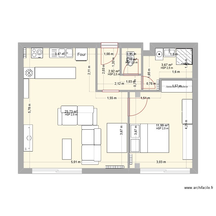 Appartement. Plan de 5 pièces et 46 m2