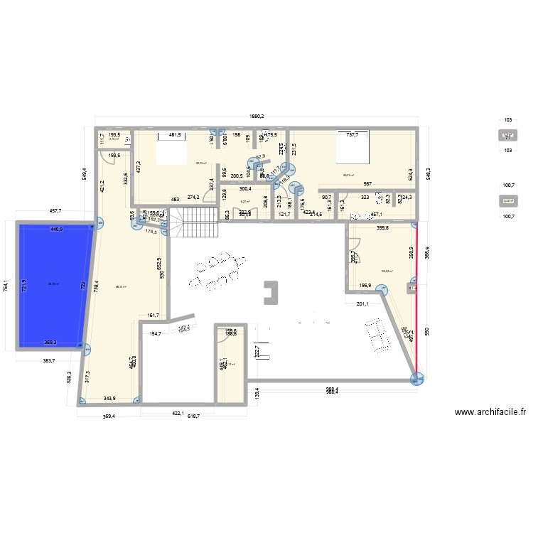 definiti1aze. Plan de 12 pièces et 187 m2