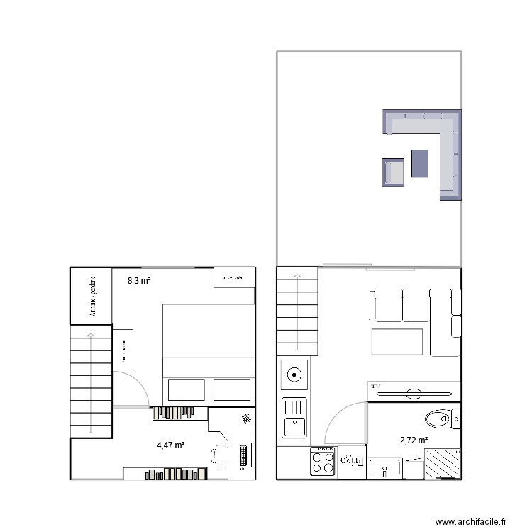 Maison. Plan de 3 pièces et 15 m2