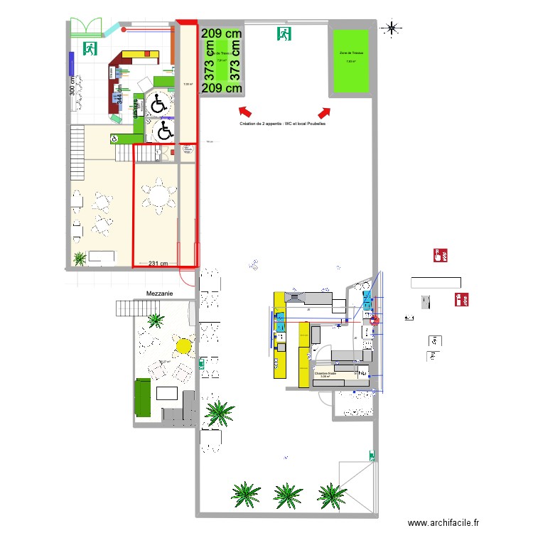 plan installation cuisine  et réseau EU bar patio NF . Plan de 5 pièces et 52 m2