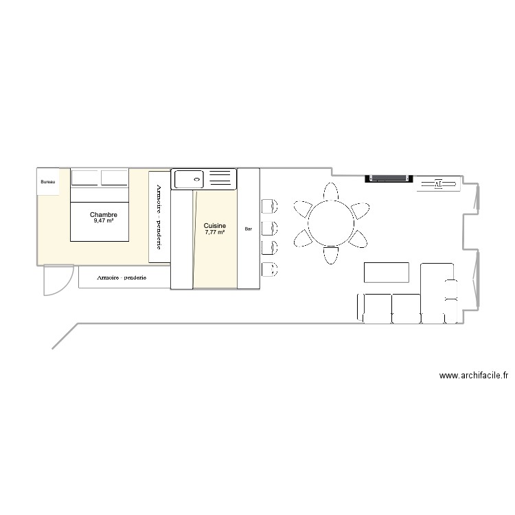 Bourg du Four. Plan de 2 pièces et 17 m2