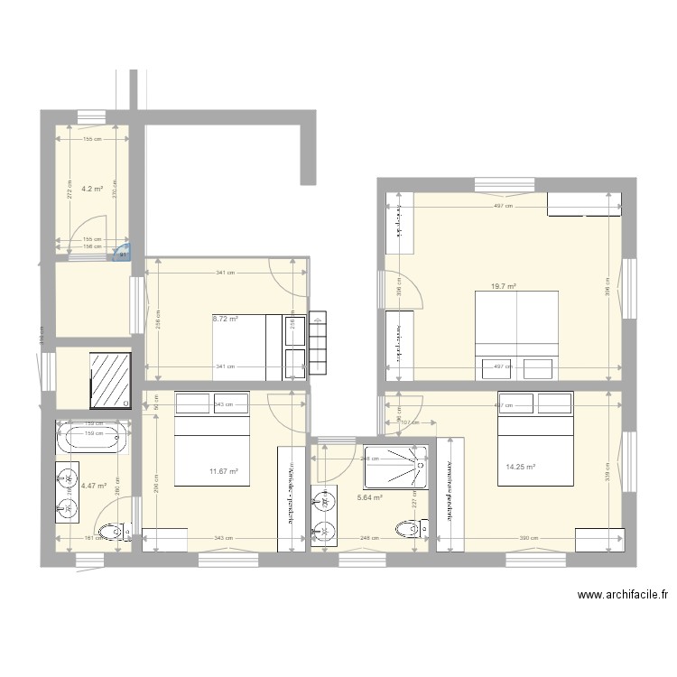 PROJET MAISON 10. Plan de 8 pièces et 77 m2