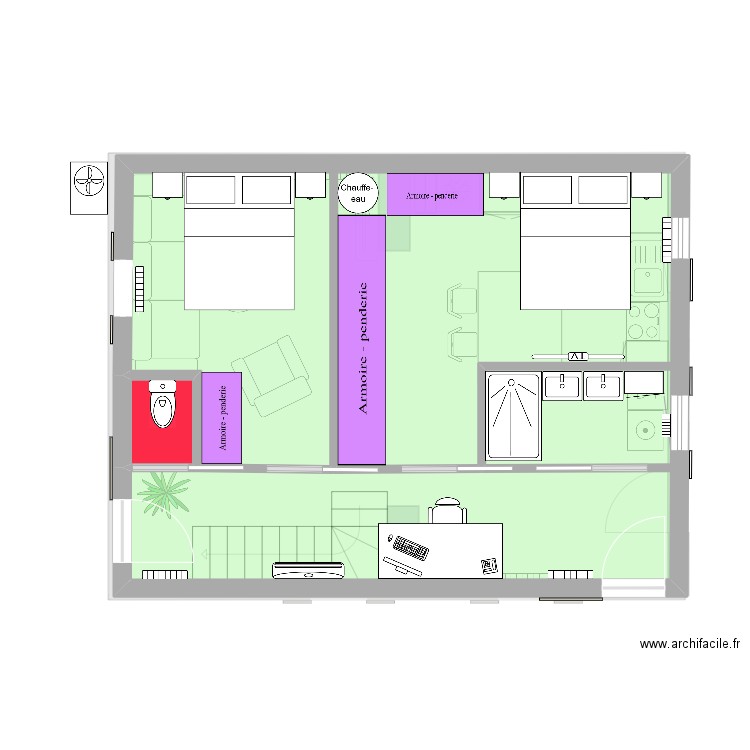 SDB  ETAGE. Plan de 3 pièces et 89 m2
