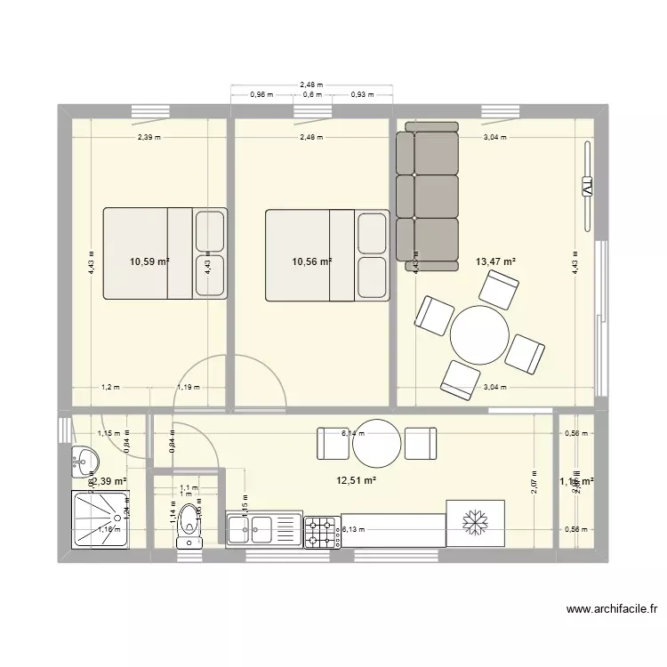 plan 2. Plan de 6 Pièces et 51 m² plan 2. Plan de 6 Pièces et 51 m²