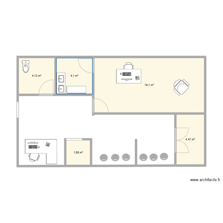 cabinet  dentaire. Plan de 5 pièces et 34 m2