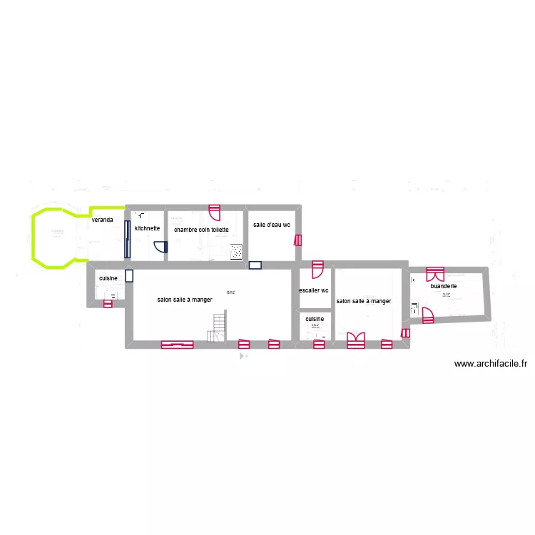 am&eacute;nagement global. Plan de 5 pièces et 175 m²