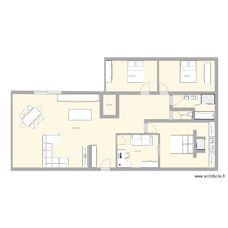 Projet. Plan de 8 pièces et 129 m2