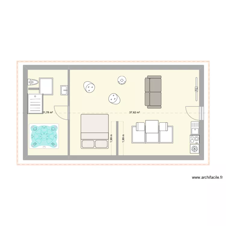 gites 2 places SPA. Plan de 2  et 49 m²