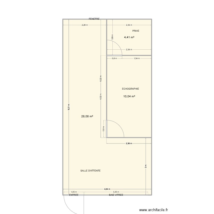 CABINET SAGE FEMME. Plan de 3 pièces et 43 m2