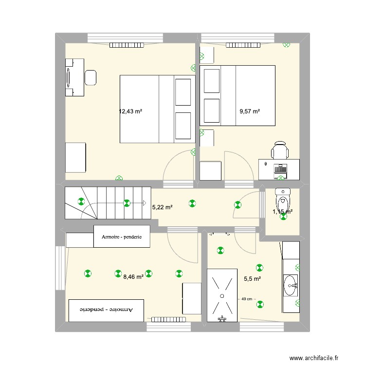 Etage - new. Plan de 7 pièces et 42 m2