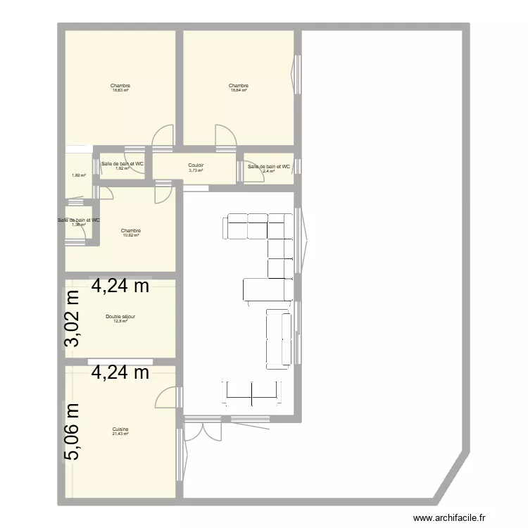 maison 3chambre. Plan de 10  et 94 m²