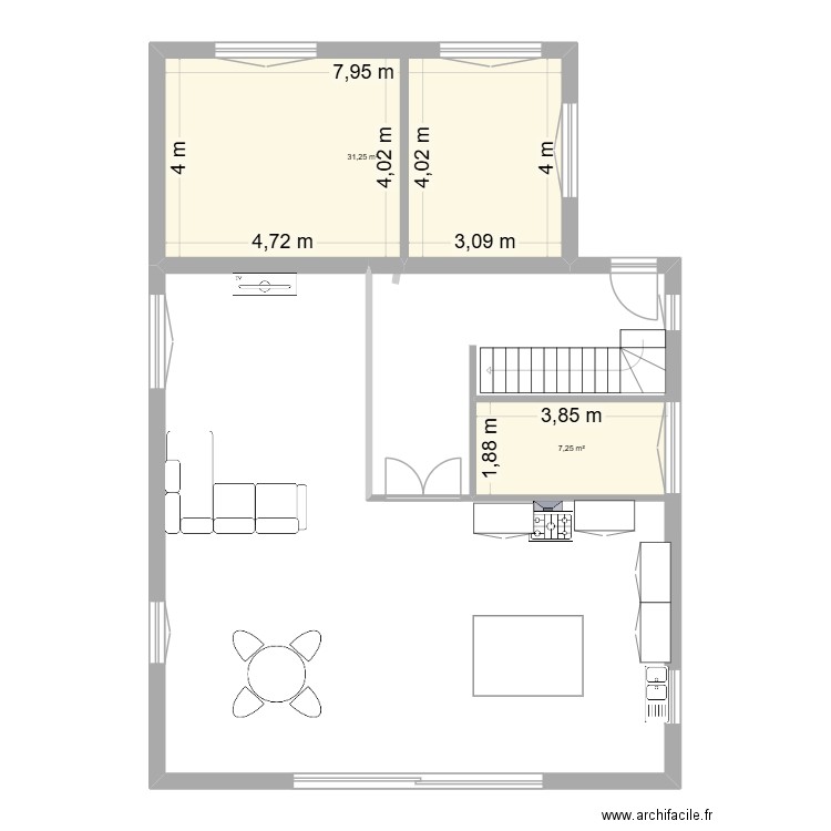 rès do chao. Plan de 2 pièces et 38 m2