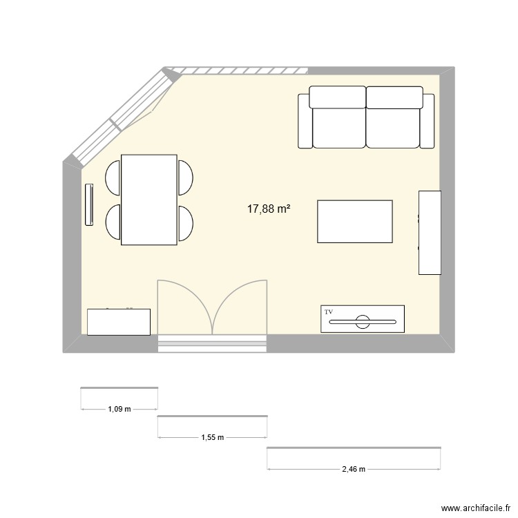 Salon/Salle à manger. Plan de 1 pièce et 18 m2