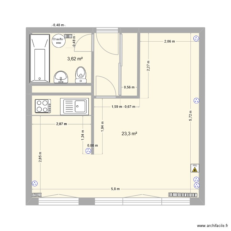 Studio PA. Plan de 6 pièces et 32 m2