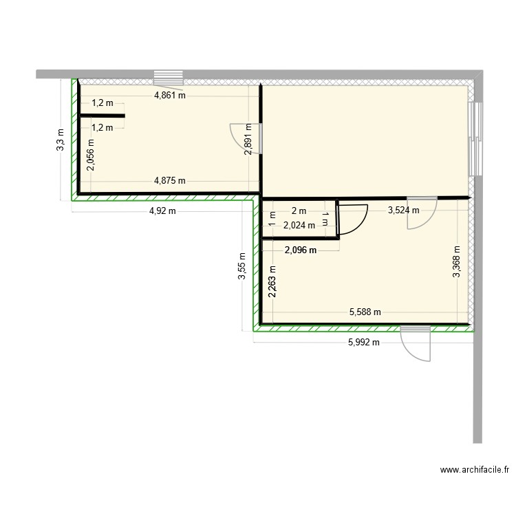 bureau mfa. Plan de 4 pièces et 49 m2