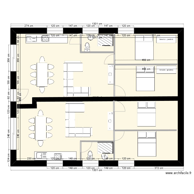 Plan t3/t3. Plan de 1 pièce et 116 m2