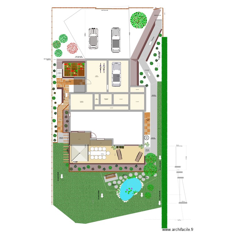 Terrasse. Plan de 10 pièces et 88 m2