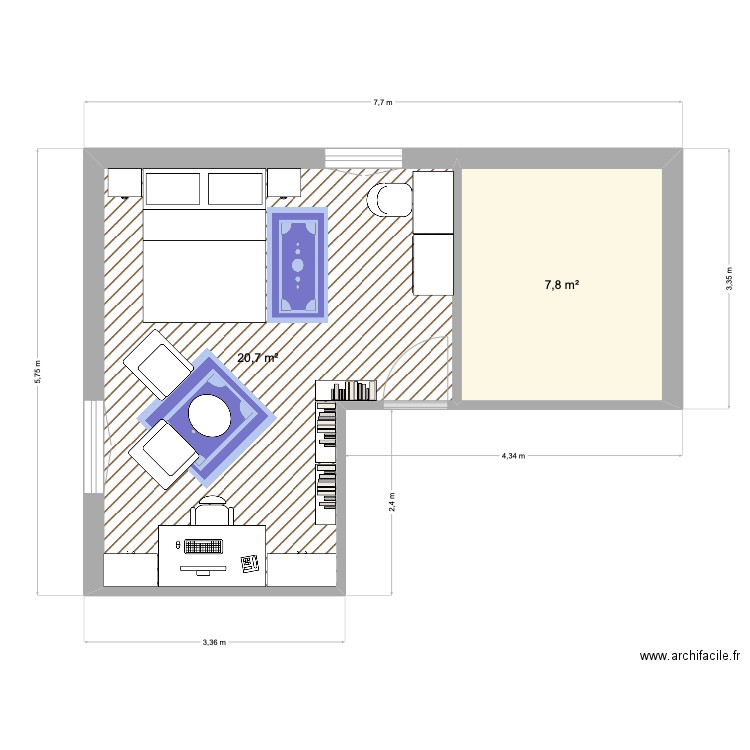 Chambre JULIETTE. Plan de 2 pièces et 29 m2