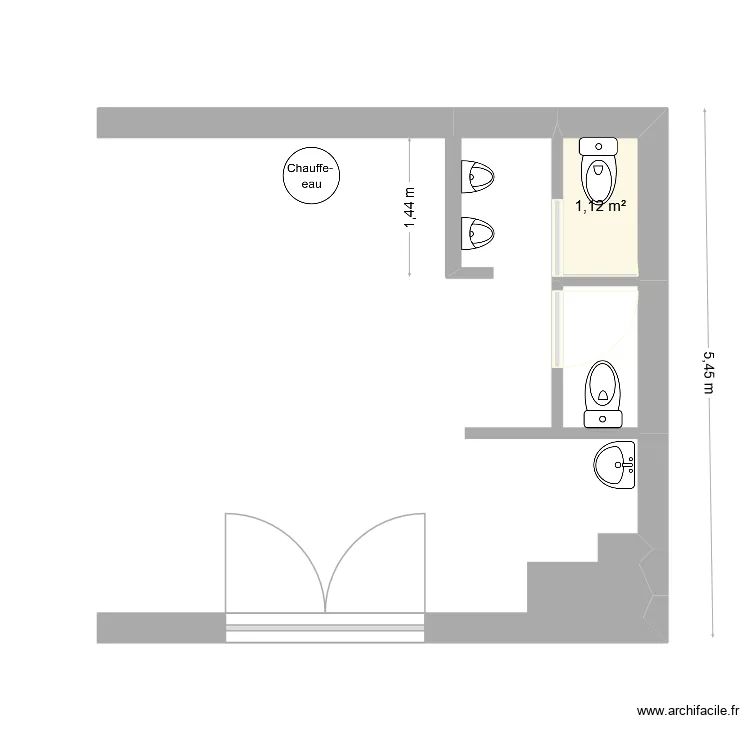 260402 Sanitaires cuisine releve actuel 2. Plan de 1  et 1 m²
