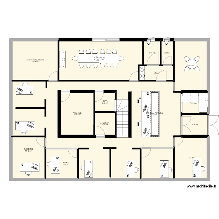 PLAN BUREAU 01. Plan de 16 pièces et 242 m2