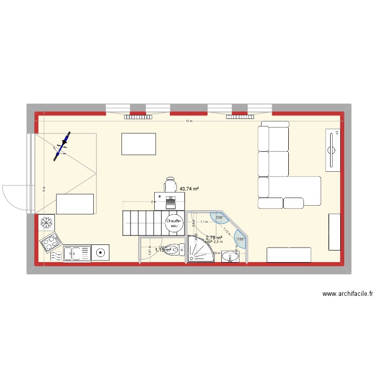 Idée02. Plan de 3 pièces et 54 m2