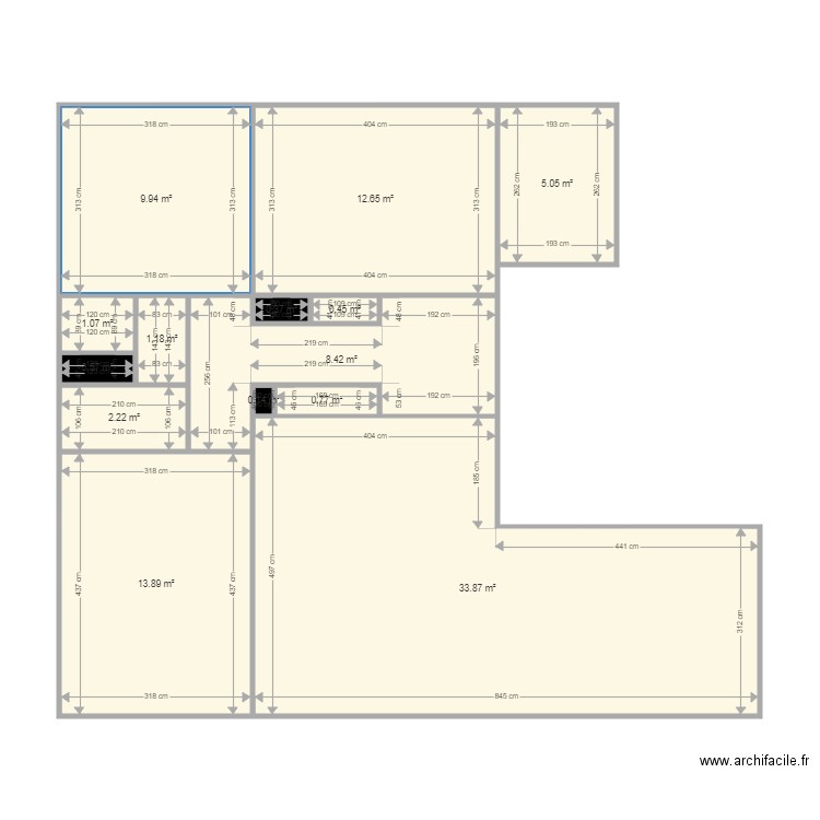 Guezennec. Plan de 14 pièces et 91 m2