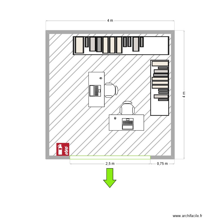 Bureau PC. Plan de 1 pièce et 14 m2