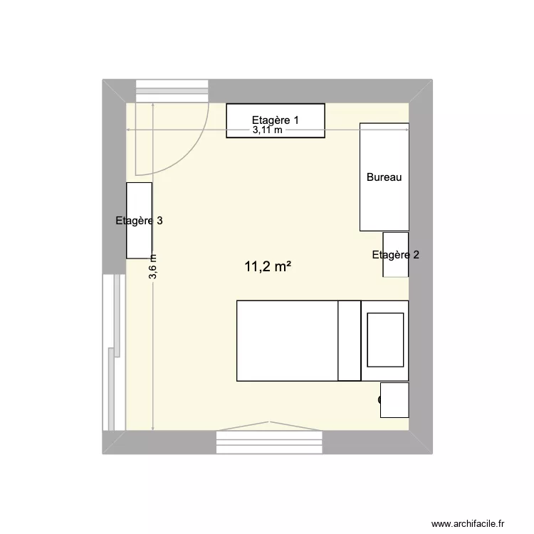 Chambre Iris. Plan de 1  et 11 m²