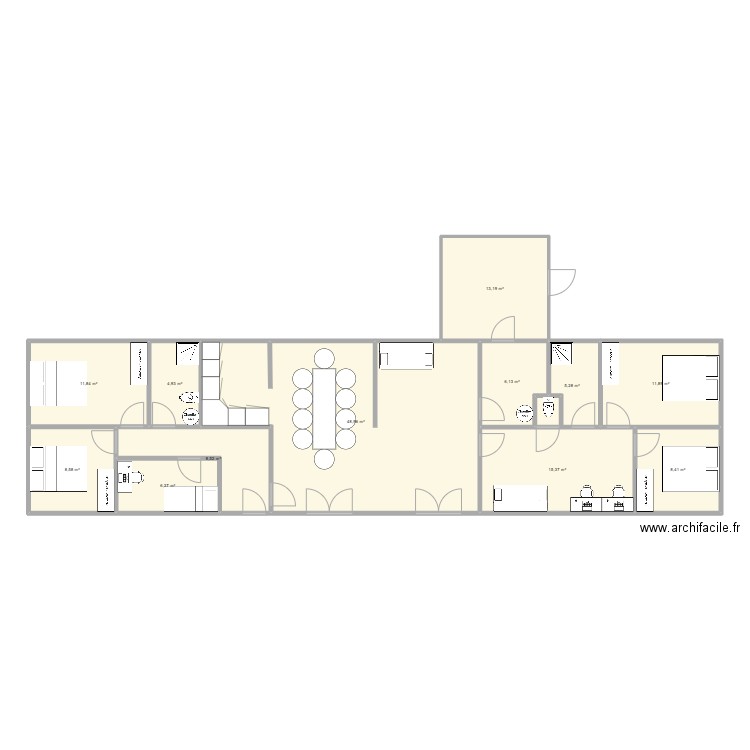 Morlanwelz. Plan de 12 pièces et 149 m2