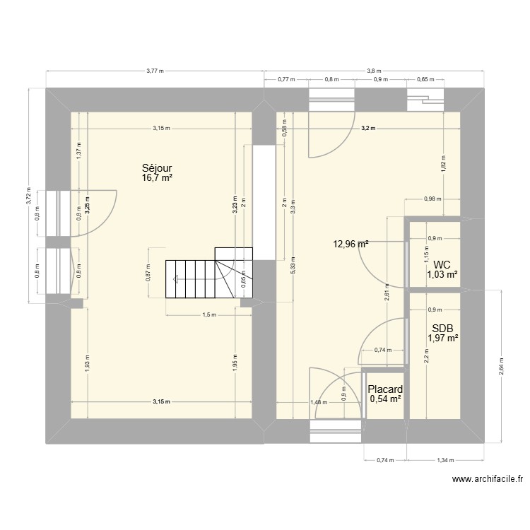 Maison du Theil rdc. Plan de 5 pièces et 33 m2