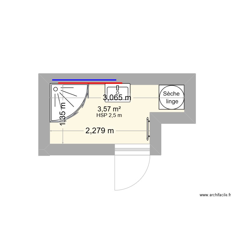 sdb. Plan de 1 pièce et 4 m2