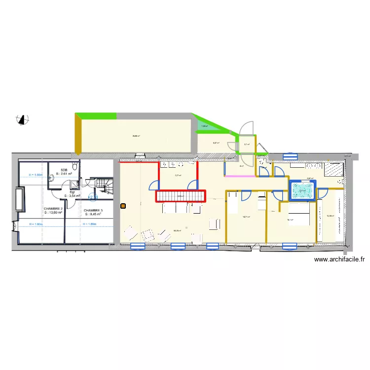 haut. Plan de 19  et 166 m²
